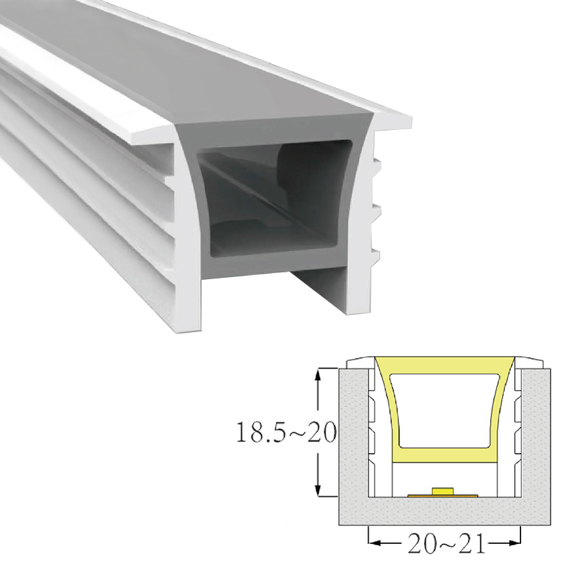 White Silicone LED Diffuser With Flange For Aluminum Channel Installation 120° Top Emitting 20*20mm